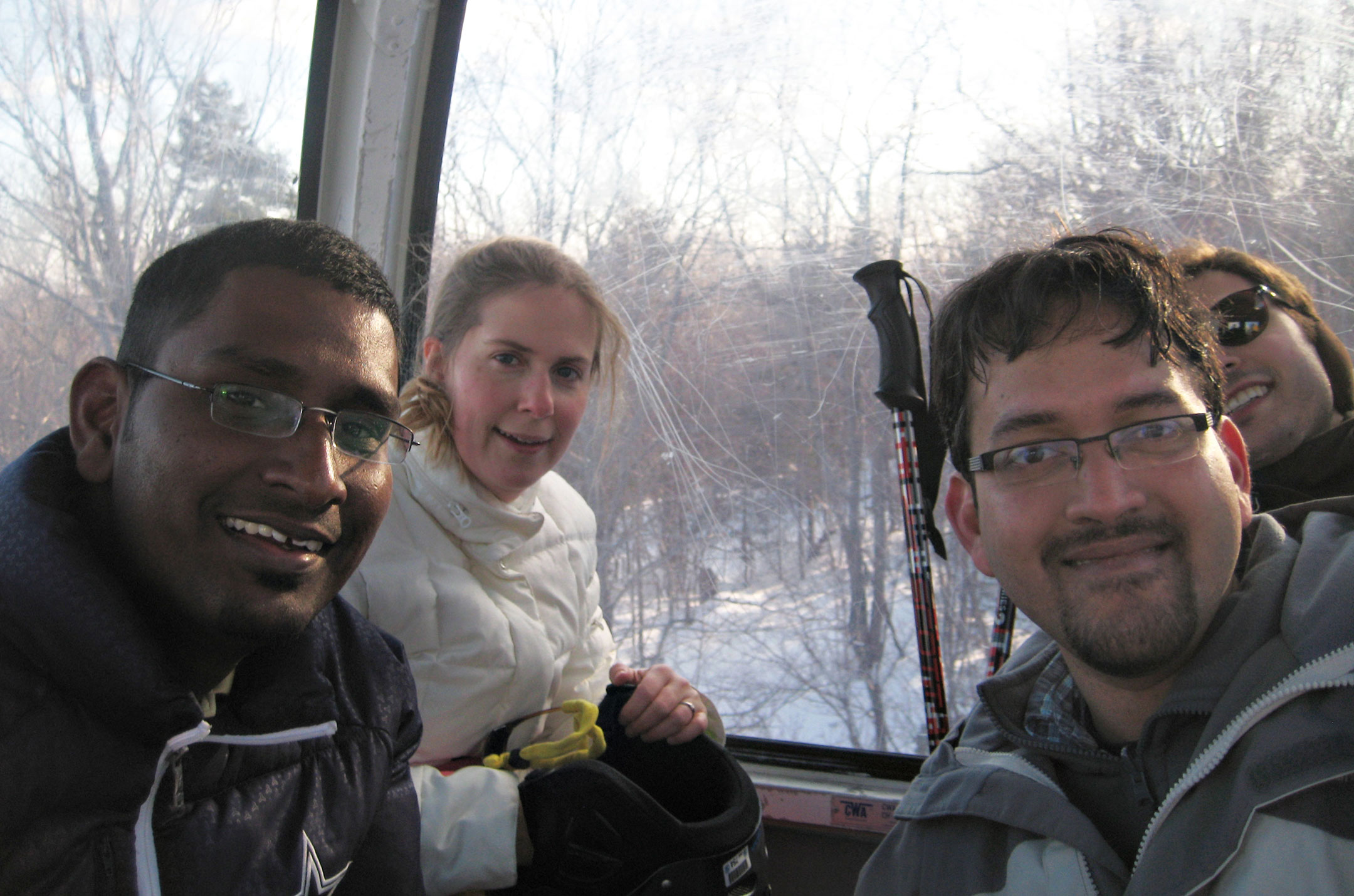 Raja Jothi, Sarah Teichmann (EMBL-EBI), Madan Babu (MRC-LMB), and Emmanuel Levy (Weizmann Institute) on the ski slopes